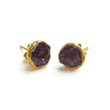 Sage Green Silk Scarf + Gold plate Amethyst Studs - Afghanistan